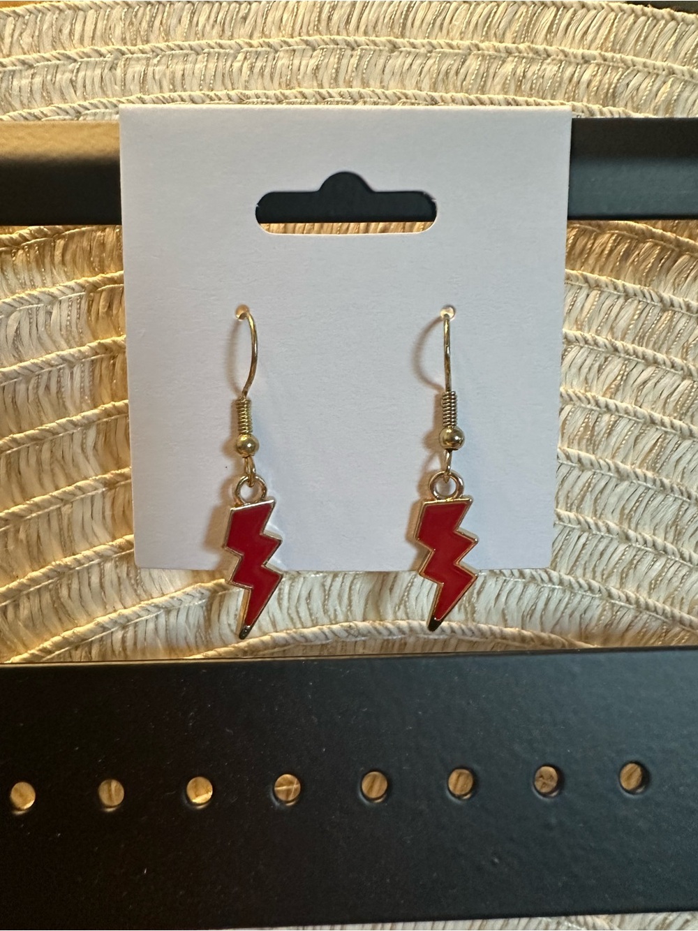 Red Lightning Bolt Dangle Earrings